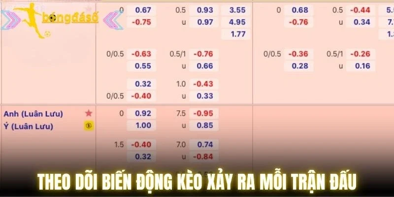 Theo dõi biến động kèo xảy ra mỗi trận đấu